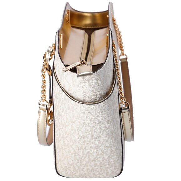 Michael Kors Jet Set Travel Large Chain Shoulder Tote Pale Gold MK Signature - Picture 3 of 6